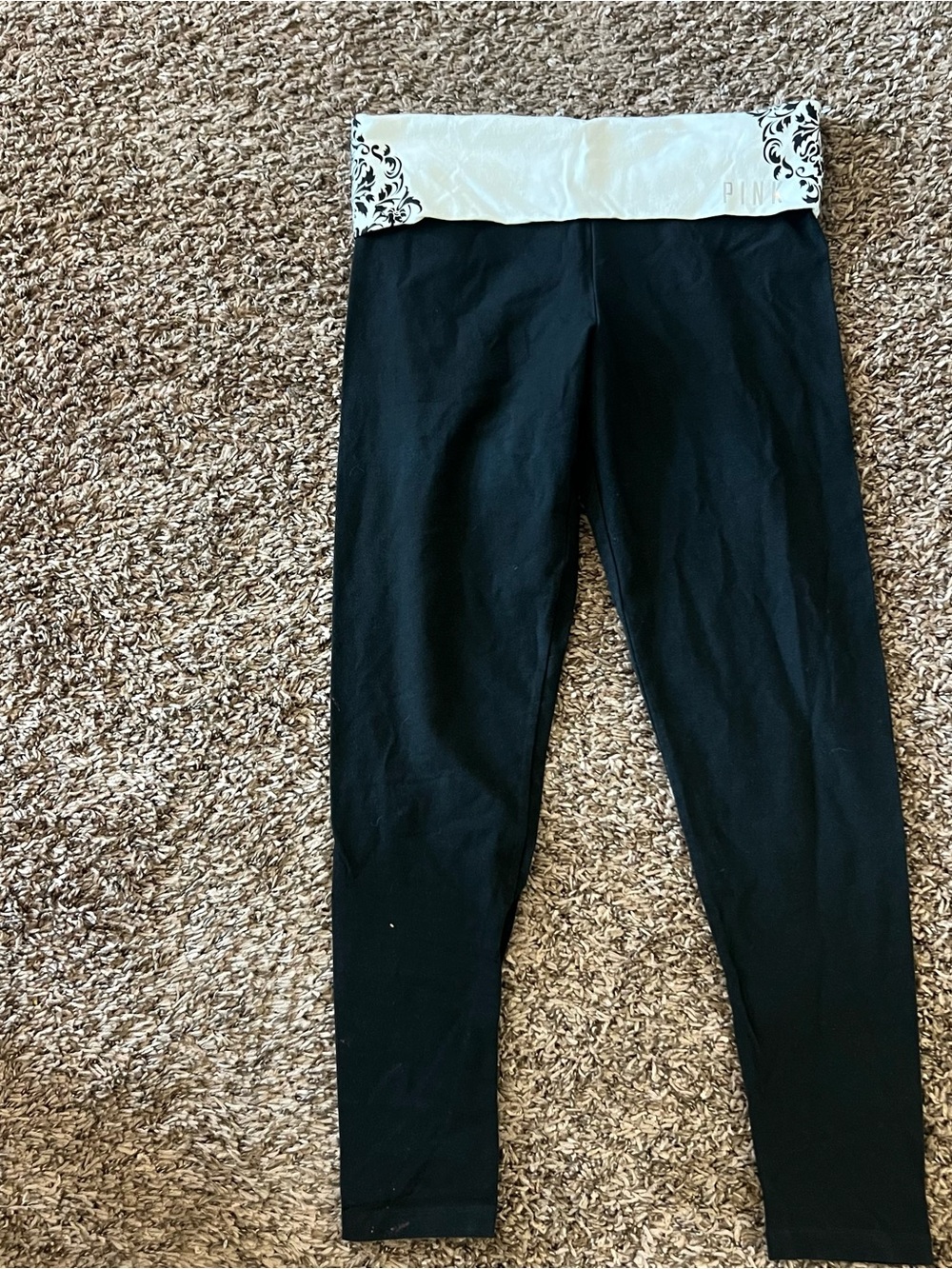 PINK Victoria's Secret Black Leggings with White Decorative Waistband